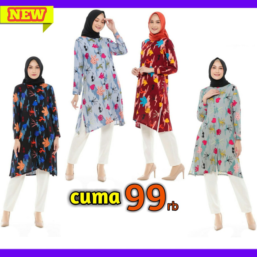 YJ06C NEW [PROMO] HANYA 99rb ORIGINAL ATASAN WANITA MUSLIM MODERN KEKINIAN TUNIK MOTIF KAKTUS LUCU