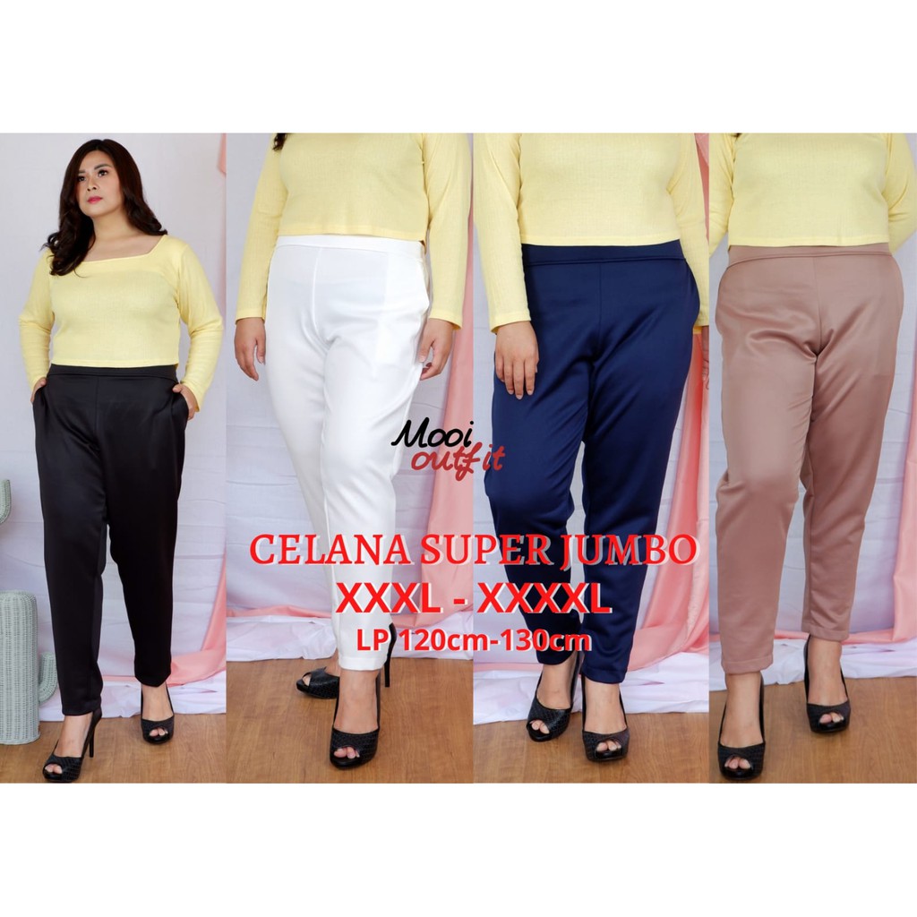 Mooi Outfit - Celana Wanita Kekinian jumbo Terbaru Bahan Scuba Premium Tebal Melar Pinggang Karet Bb 100kg 3xl 4xl