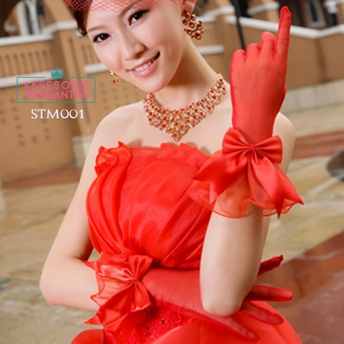 [STOK TERBATAS] SARUNG TANGAN RENDA WEDDING GLOVES MERAH AKSESORIS PENGANTIN STM001