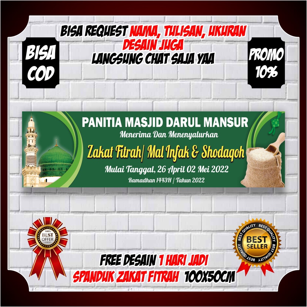 Spanduk Zakat Fitrah / Banner Zakat Fitrah / Backdrop Zakat FItrah Murah Desain Custom