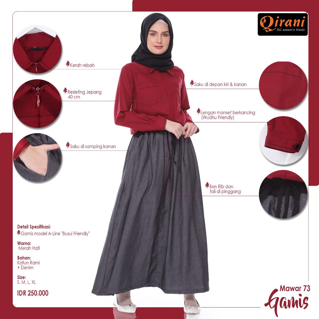 GAMIS QIRANI MAWAR 73 MERAH HATI