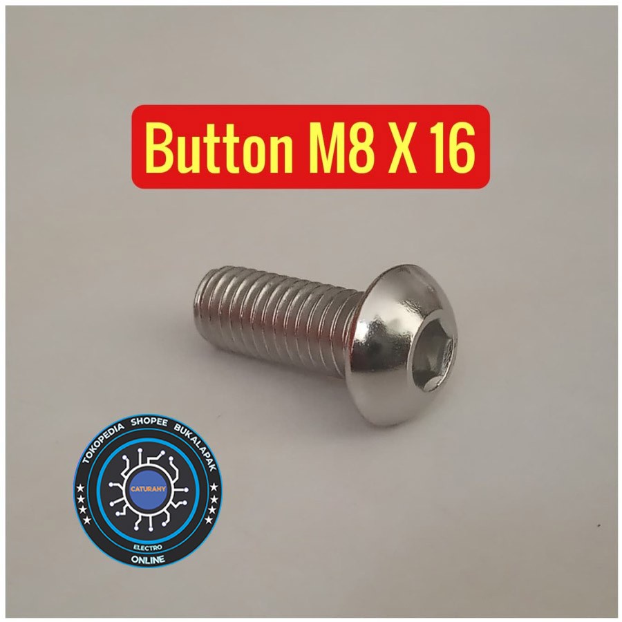 Baut button L M8 x 16 kepala payung Stainless steel Stenlis