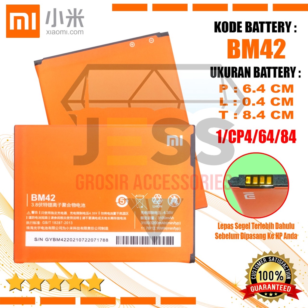 Baterai Battery Original Xiaomi BM-42 BM42 For type HP Redmi Note 1 3G - 4G - Redmi Note 1W - Redmi Note 1S