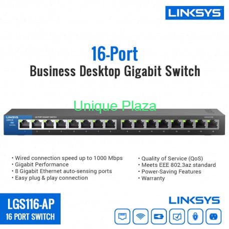 Desktop Switch Hub 16 Port Gigabit Linksys LGS116AP LGS-116AP ORIGINAL