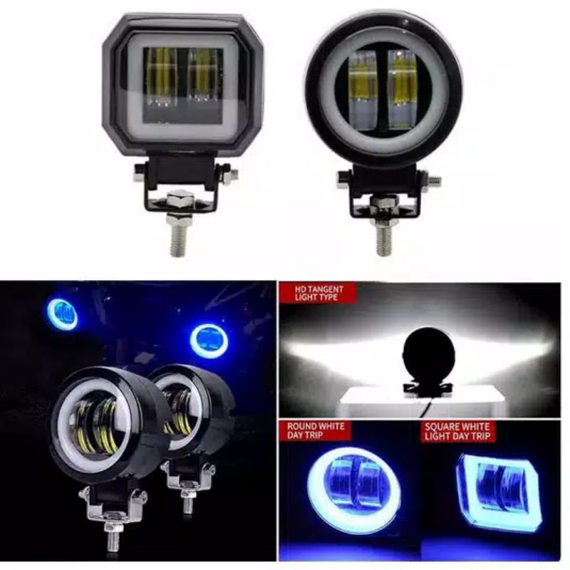 LAMPU TEMBAK SOROT LED CWL 2 MATA LENSA 4D CREE WORK LIGHT ANGEL LAMPU TEMBAK DAYMAKER 2 LENSA LED