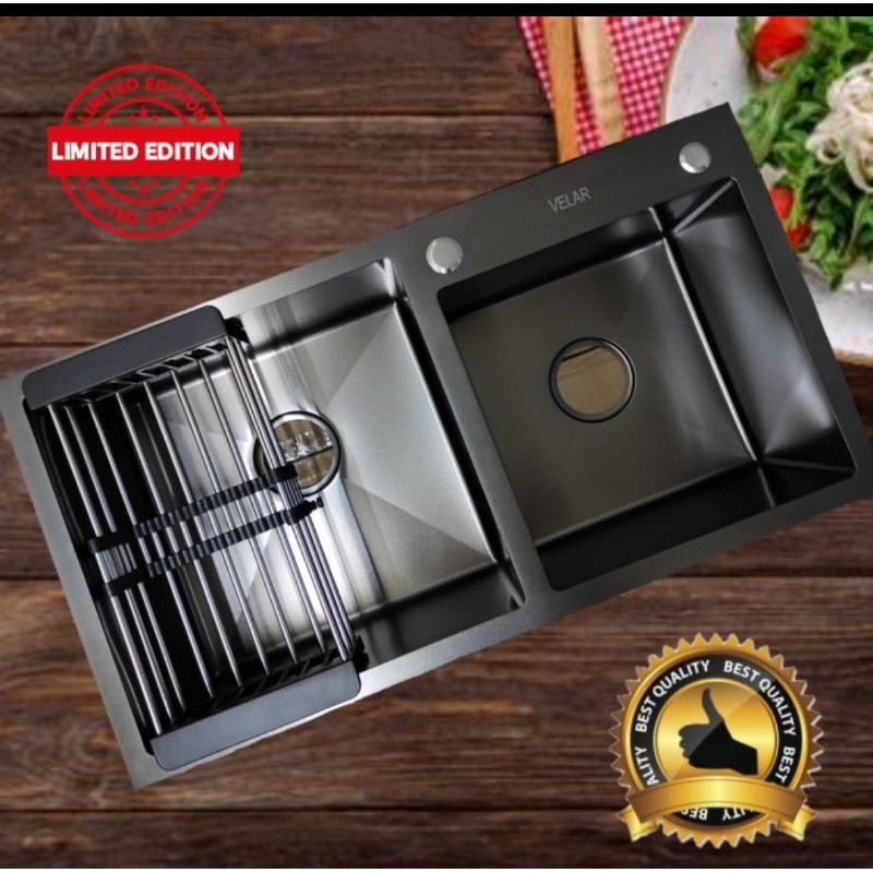 Promo kitchen sink 2 lubang hitam stainles