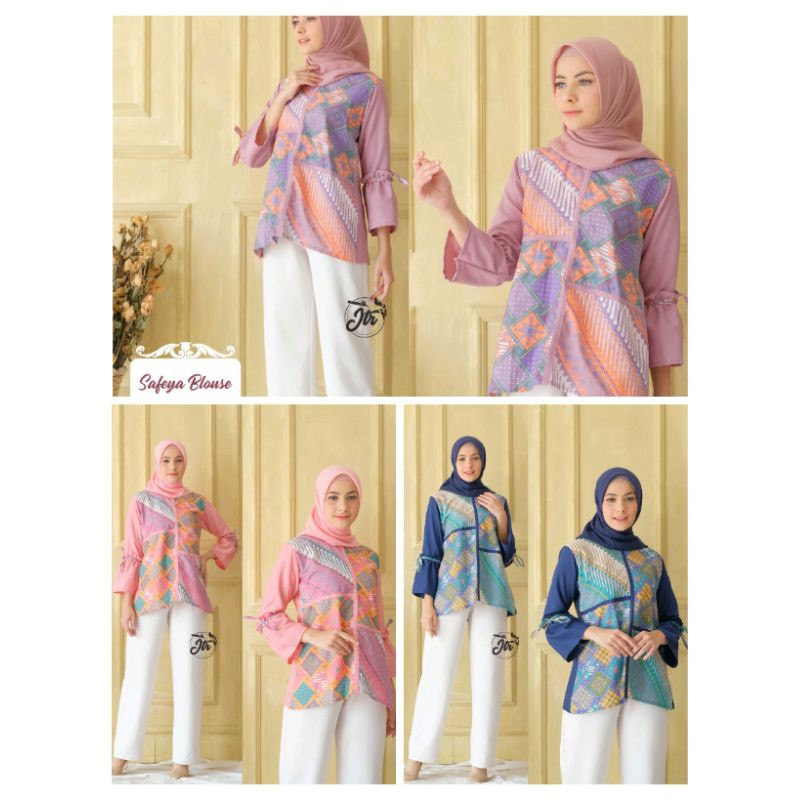 MODEL ATASAN TERBARU BATIK WANITA KEKINIAN BLOUSE BATIK KERJA KOMBINASI SAFEYA 2022