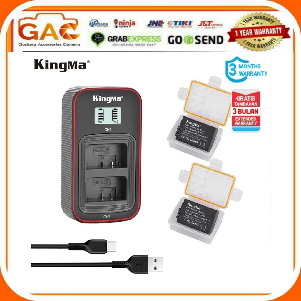 Baterai KINGMA Nikon 2-pack EN-EL25 and Dual Charger LCD Quick Charger