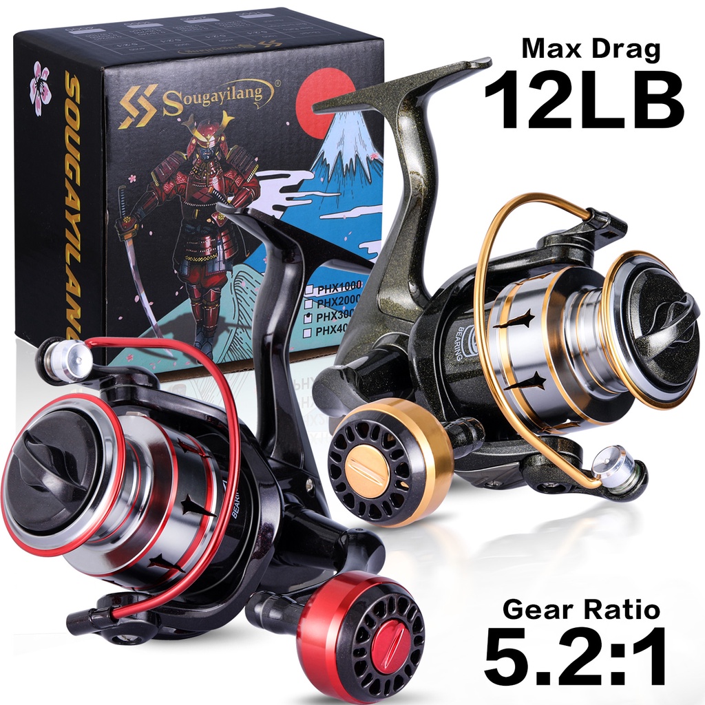 Reel Pancing Max Drag 12lb Rasio 5.2: 1 Gagang Metal Untuk Memancing Di Air Tawar Fishing Reel