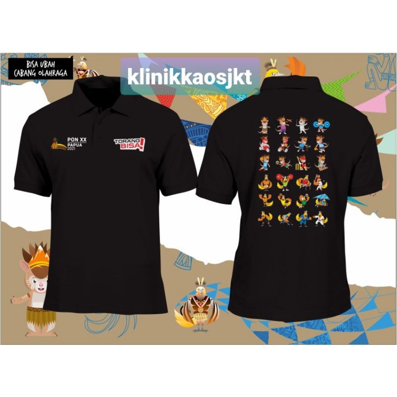 BAJU - KAOS KERAH POLO SHIRT PON PAPUA XX TORANG BISA MASKOT CABANG OLAHRAGA - TSHIRT MASKOT PON PAP