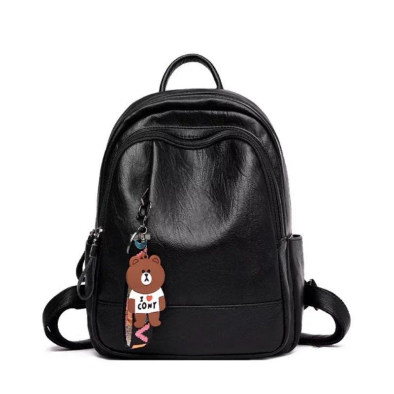 Stylish Ransel wanita bahan kulit bisa cod gratis gantungan boneka