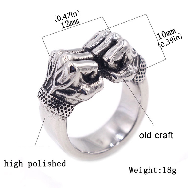 Cincin Desain Kepalan Tangan Ganda Bahan Logam Gaya Punk Rock Kasual Untuk Pria