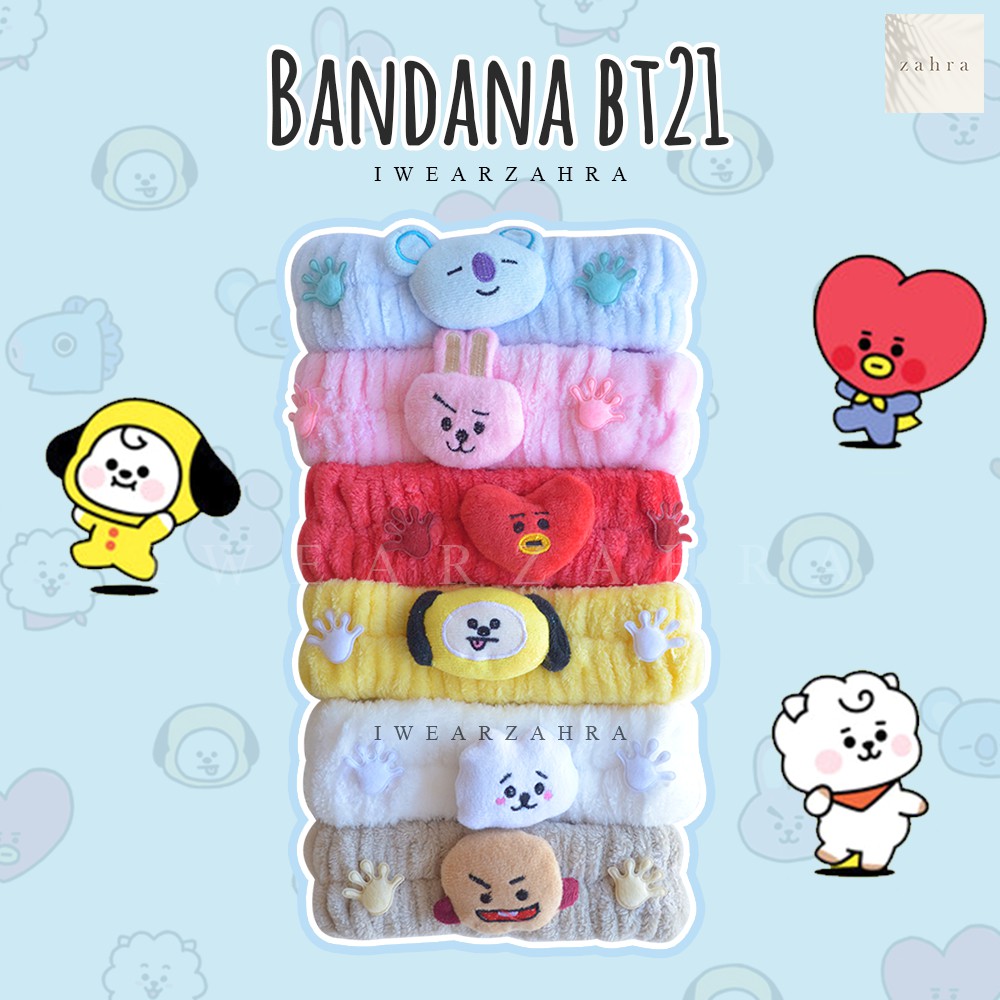 BANDANA BT21 - Bando Cuci Muka Handuk Facial Kerut Bulu Halus Anak Doll  Lucu Murah Korea Army BTS