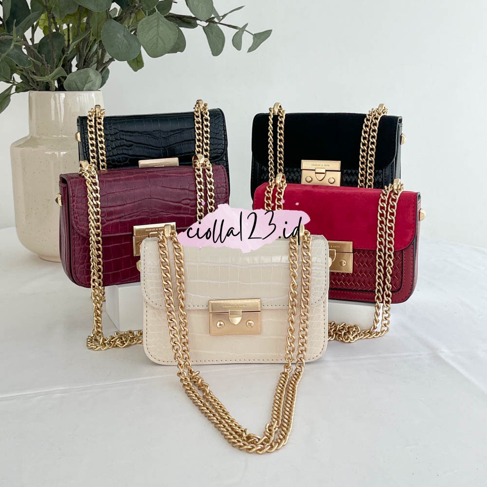 CNK TAS WANITA - MINI BOXY CROCO STRAP RANTAI TOMBOL PUSHLOCK / TAS SELEMPANG CROCO