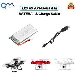 Original Aksesoris Drone TXD 8S Drone Baterai 1800mAh Batrai / USB Kabel Pengisian Daya Charging Cable 3.7V Lithium Battery for Drone Batrei Cadangan ASLI