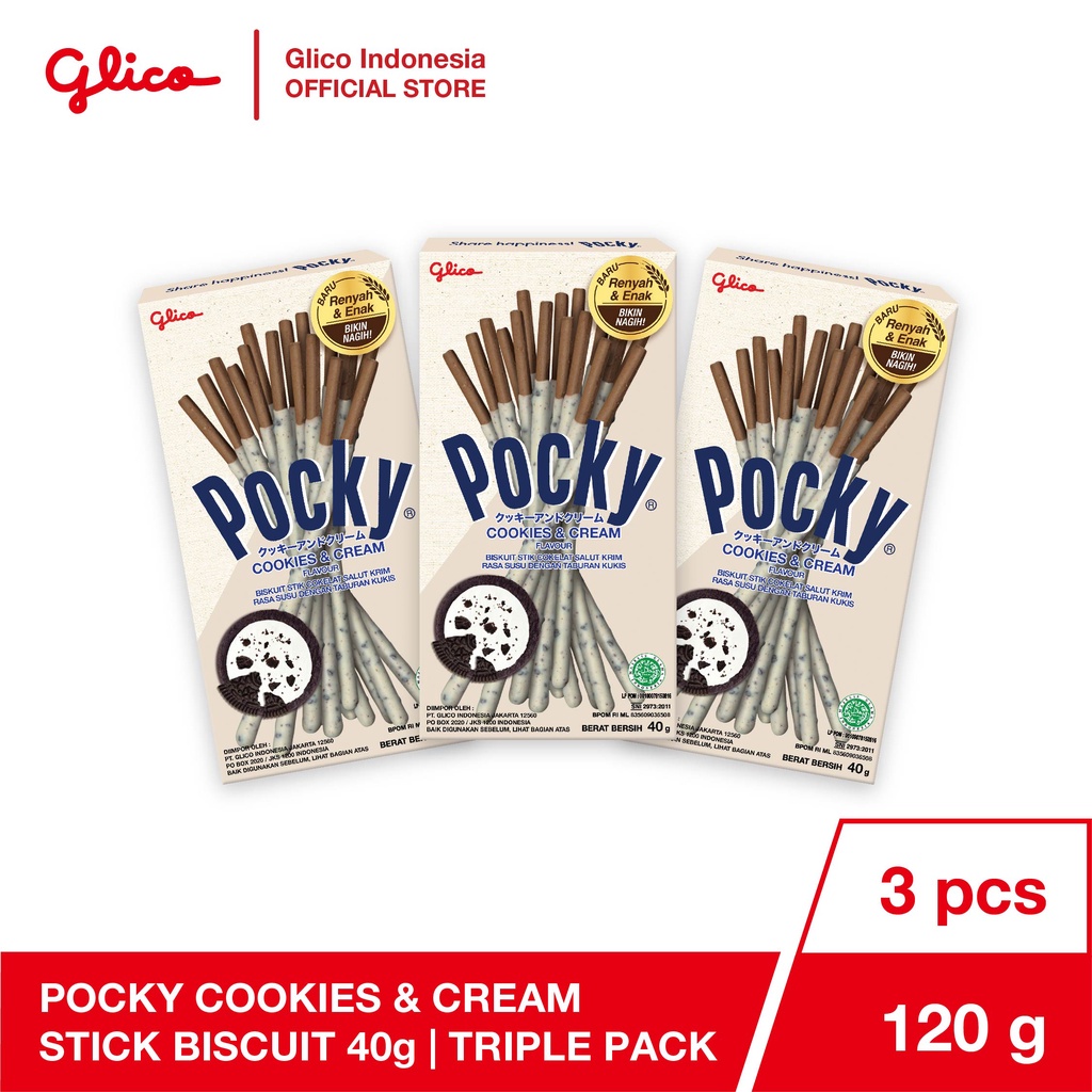 

Glico Pocky Cookies and Cream Stick Biscuit 40g Triple Pack