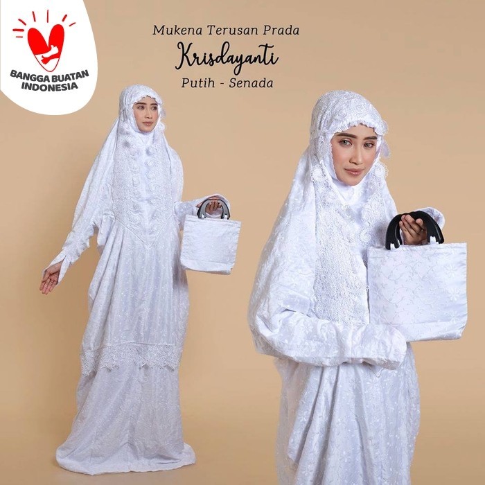 Mukena Dewasa Prada Terusan Krisdayanti Sutra Paris Bonus Tas Cantik