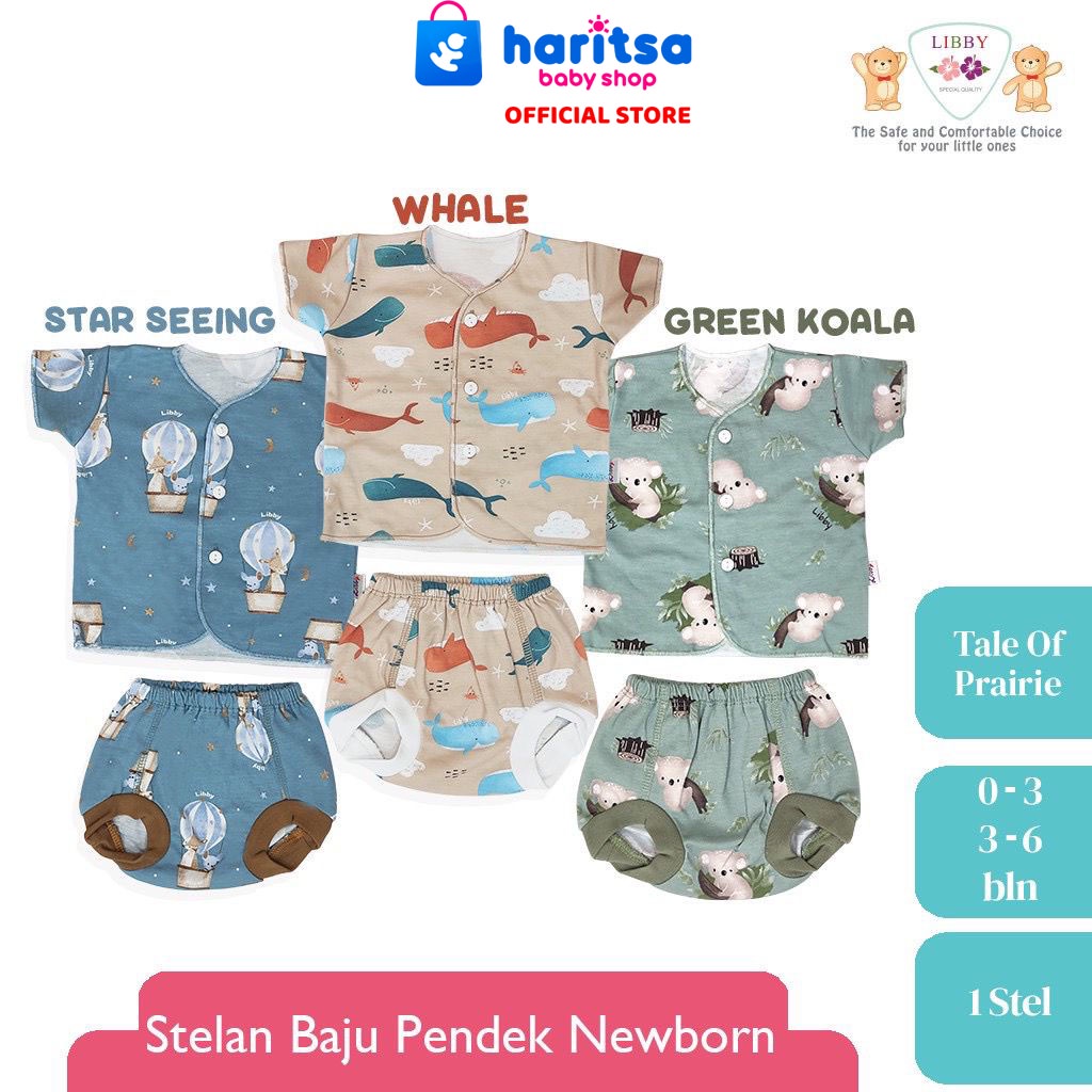 Libby Setelan Baju Pendek celana Pop 3-6 bulan - Libby baju bayi Sunny hill Tale of Prairie /Piyama bayi