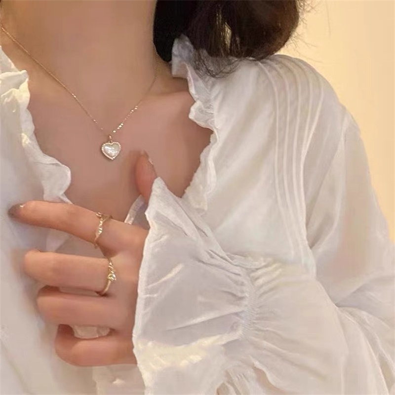 1 Pc Kalung Rantai Klavikula Hias Liontin Hati Opal Bahan Zirkon Untuk Pesta