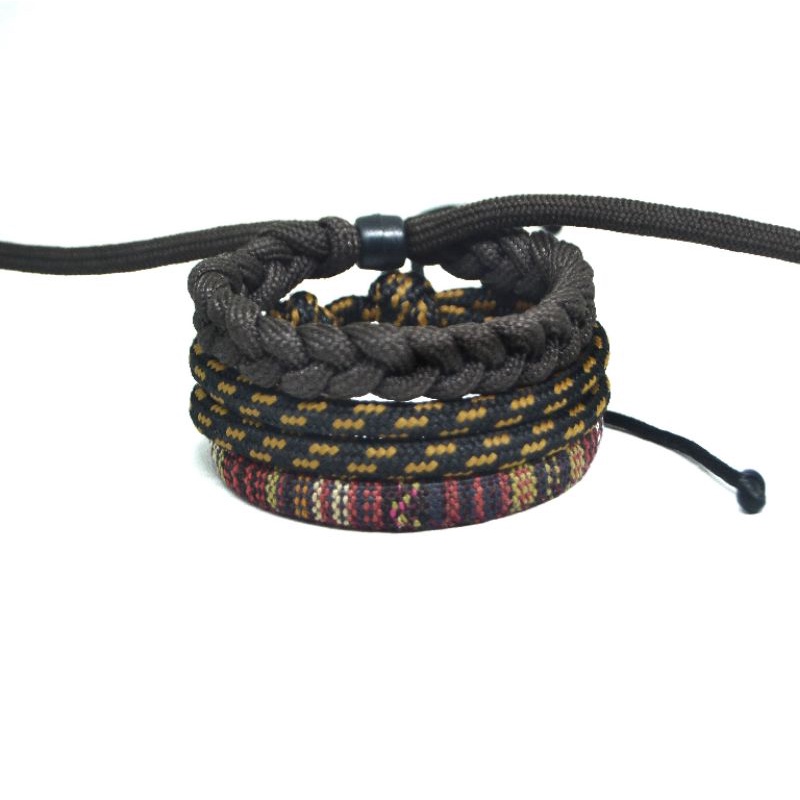 Gelang Tumpuk Pria Prusik Paracord Keren Warna Coklat