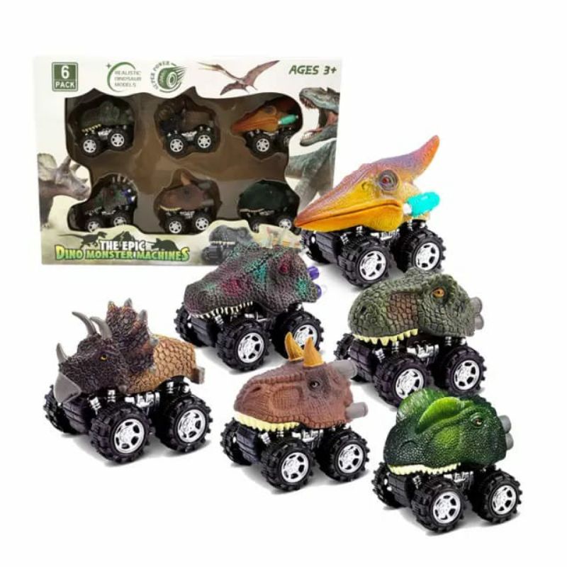 Mainan Mobil Dinosaurus Cars 6pcs Kado Paket Mobil Dino Toys Car Pull Back Hadiah Ultah