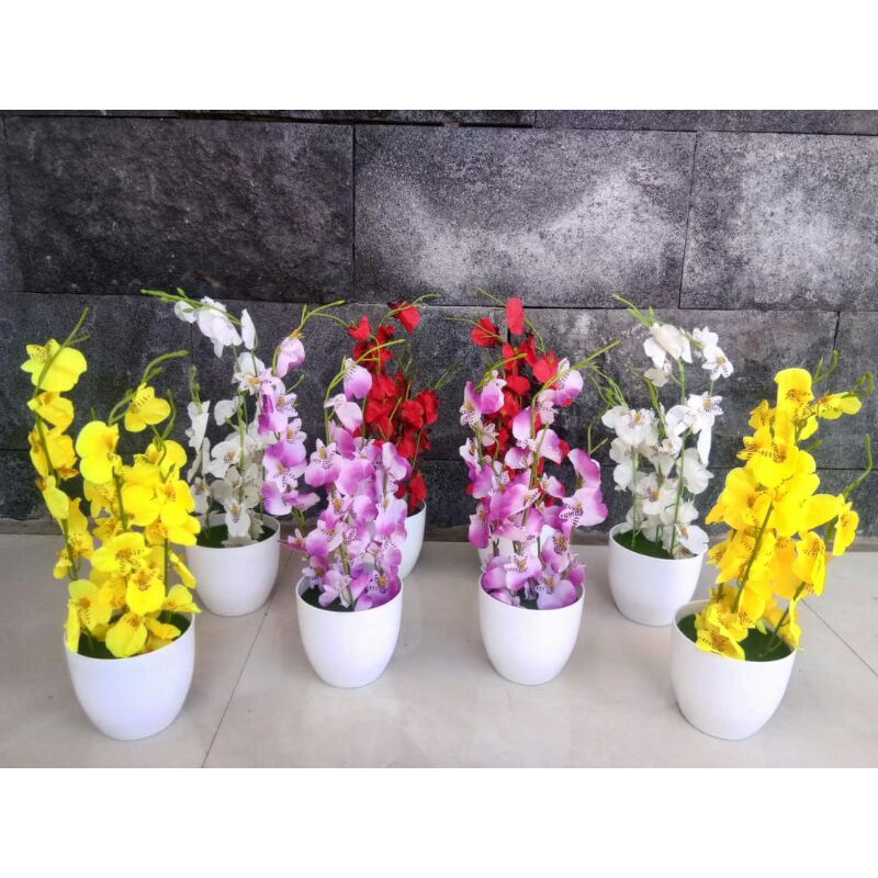 (COD) Bunga Anggrek Plastik Meja Vas Bulat