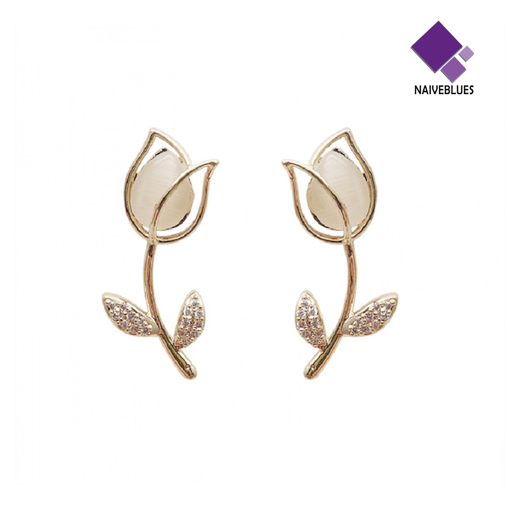 Anting Tindik Desain Daun Bunga Mawar Model Hollow Out Untuk Wanita