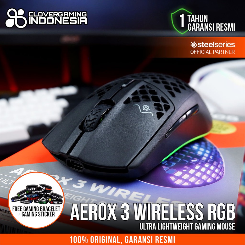 Steelseries Aerox 3 RGB Wireless - 66g Ultra Lightweight Gaming Mouse