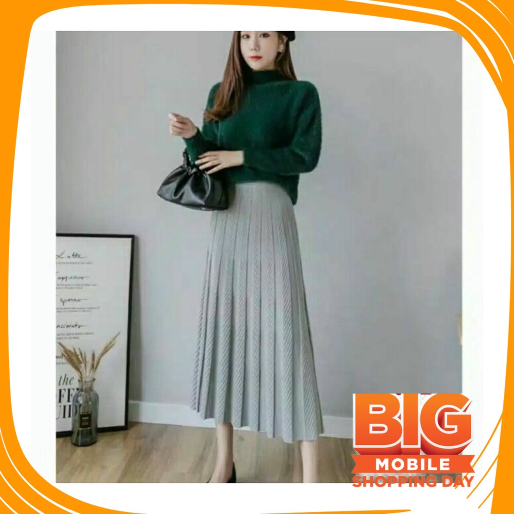Plisket Jins Dnim MEkar biru merah hitam kuning hijau putih abu /  Knit Renda Rok skirt wanita rajut
