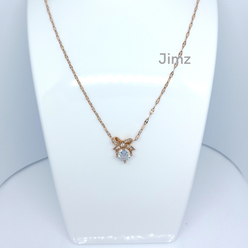 Jimz - Kalung TItanium Asli Zircon Liontin Pita Korea Anti Karat Anti Luntur Fashion Perhiasan Aksesoris Wanita Nagita