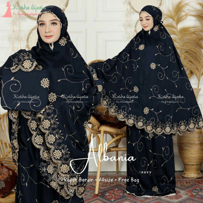 MUKENA ALBANIA mewah katun bordir original yusha ilyasa