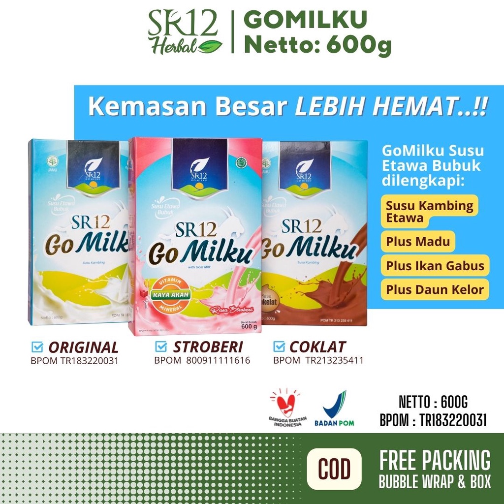 

Susu Gomilku SR12 / Susu Kambing Etawa / Bubuk Kualitas Premium / Kemasan Hemat 600 gram