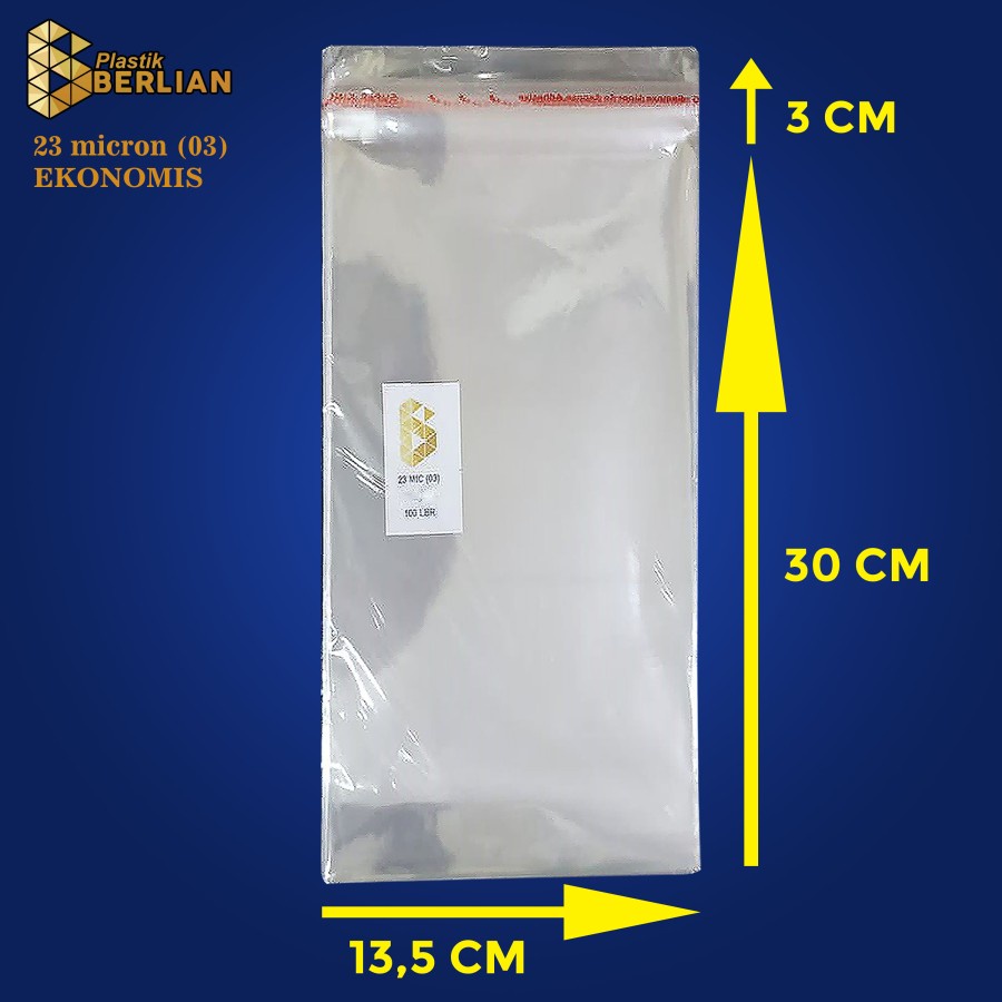 

13,5 x 30 cm Plastik OPP EKONOMIS 23micron (100 lbr) (lem/seal)