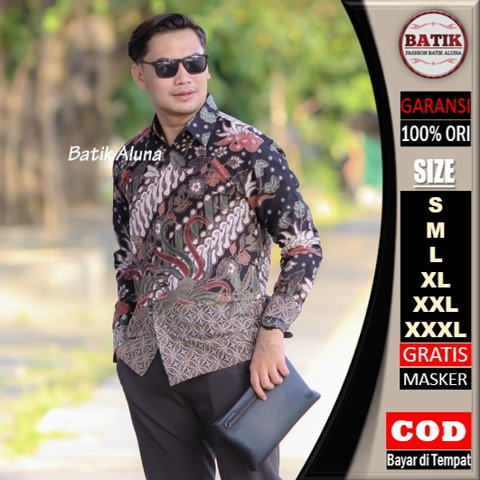 Kemeja Batik Pria Lengan Panjang Semi Premium Formal Modern Kerja Kantor Full Furing Dan Elegan Dewasa Fashion Batik Aluna