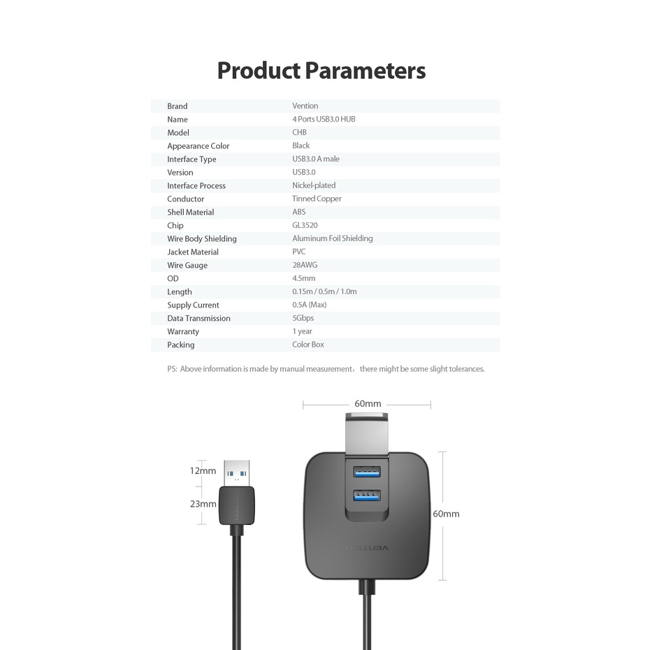 USB 3.0 HUB Vention CHB 4Ports with Micro USb Power port &amp; bracket 0.15m / 1m