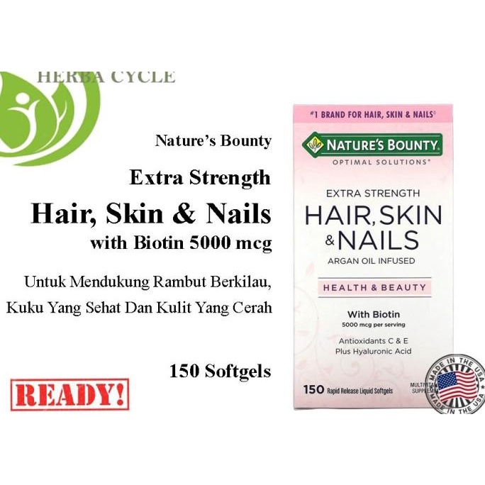 Natures Bounty Extra Strength Hair Skin Nails 150 Tabs Nature Biotin Lc