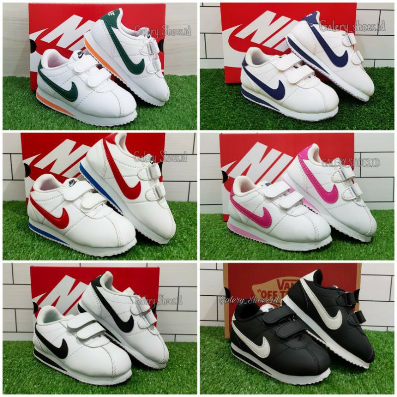 Sepatu Anak Bayi Model Velcro Nike Cortes Perekat Putih Merah 16-35