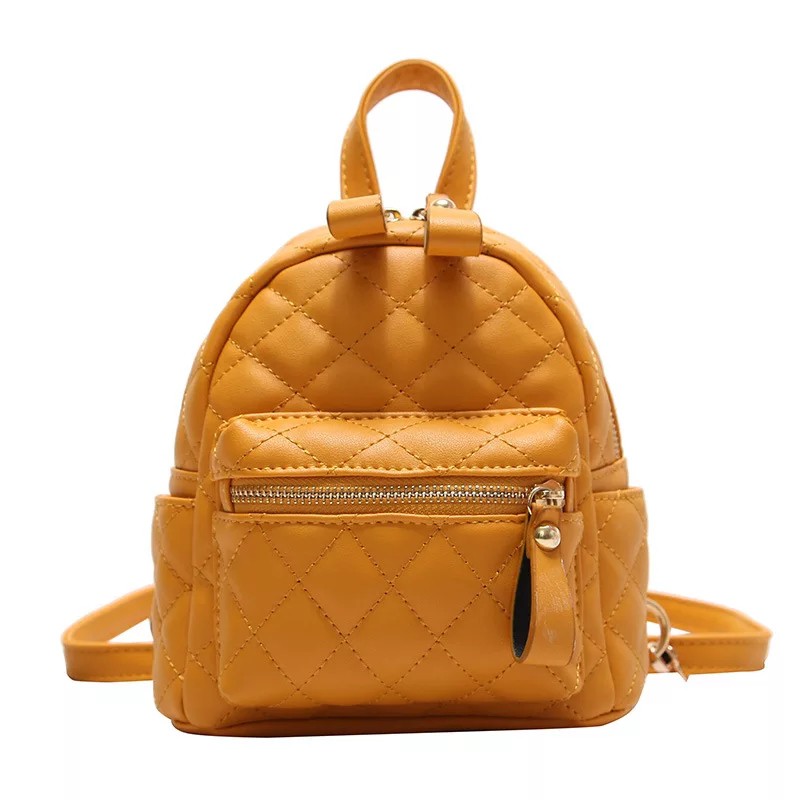 COD Ransel Mini Kulit Sintetis Motif Jait-Jait Bordir / Ransel Wanita Remaja Murah / Tas Ransel-Kuning