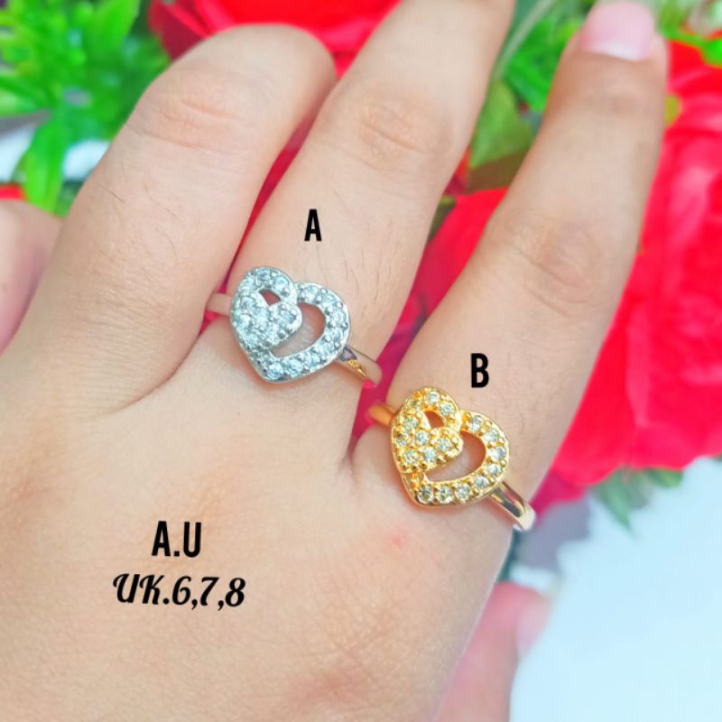 Cincin Dewasa *Xp* Motif love 2 full permata zircon,tidak karat *COD*