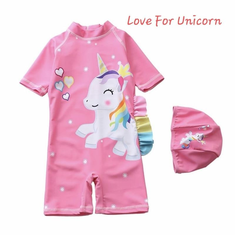 baju renang anak motif unicorn love for unicorn/baju renang anak perempuan/baju renang