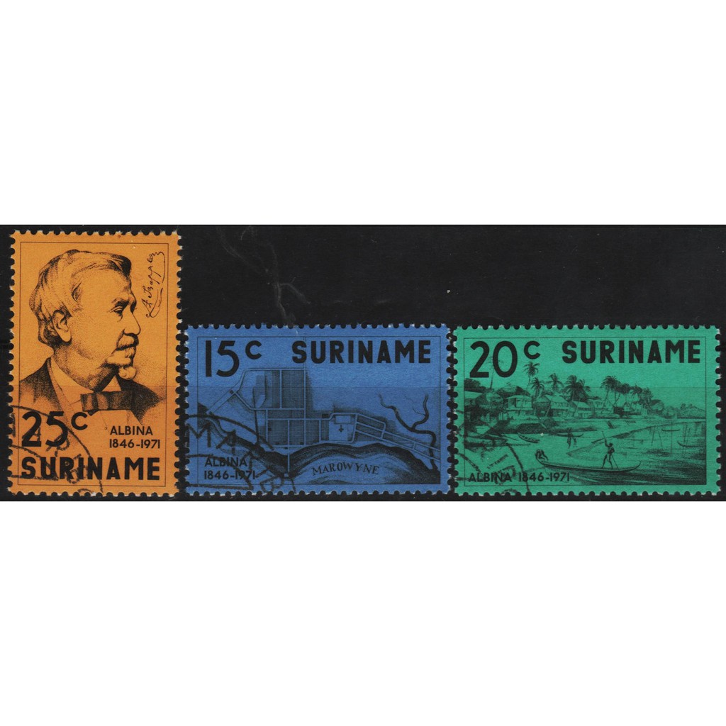

Perangko Filateli A4-136 suriname VFU 3v 13.12.1971 The 125th Anniversary of albina settlement