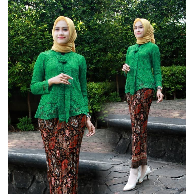 Setelan Kebaya Modern Floy Brukat Warna Ijo Botol / Kebaya Modern