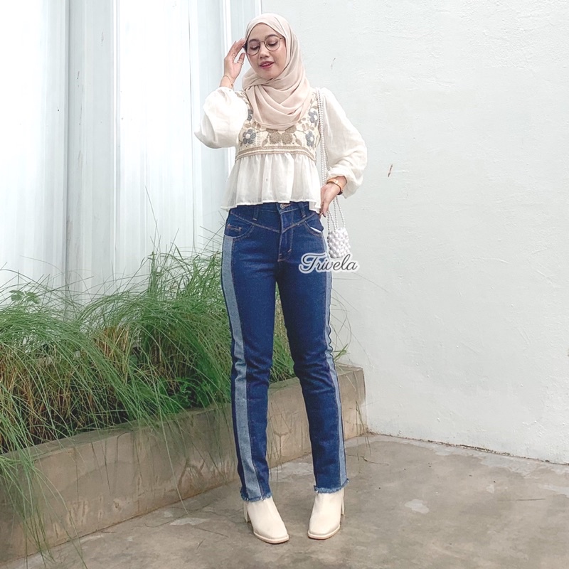 TRIVELA - Boyfriend Jeans Two Tone Dark