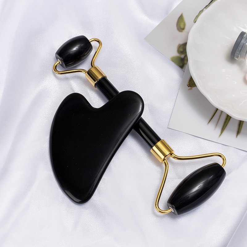 Gua Sha &amp; Roller Facial Massage - Black Obsidian