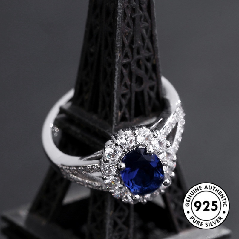 Cincin Sapphire Mewah Bahan S925 Silver