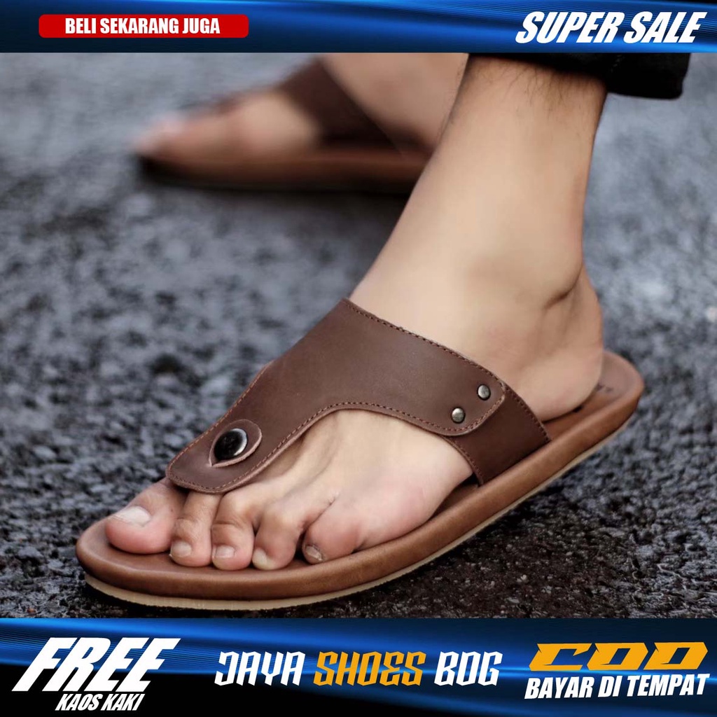 CLOVER|Sandal Kasual Kulit Pria Original Distro Murah Kekinian Model Jepit Terbaru Tidak Licin