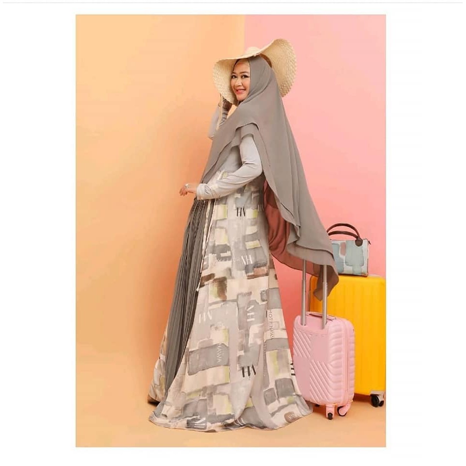 GAMIS SYAR'I MOTIF HAWA FALISHA GREY ORIGINAL TRENDY KEKINIAN DRESS MUSLIMAH MODERN BEST SELLER TERB