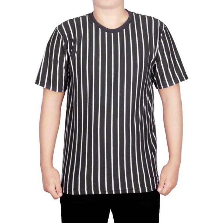 Kaos Salur / Belang / Strip Kecil Vertikal Hitam Putih Pria Wanita Wame