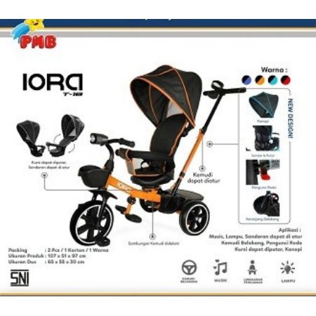 Kargo Sepeda Anak Stroller Tricycle IORA T18 PMB TOYS Roda Tiga Element Garansi SNI-4