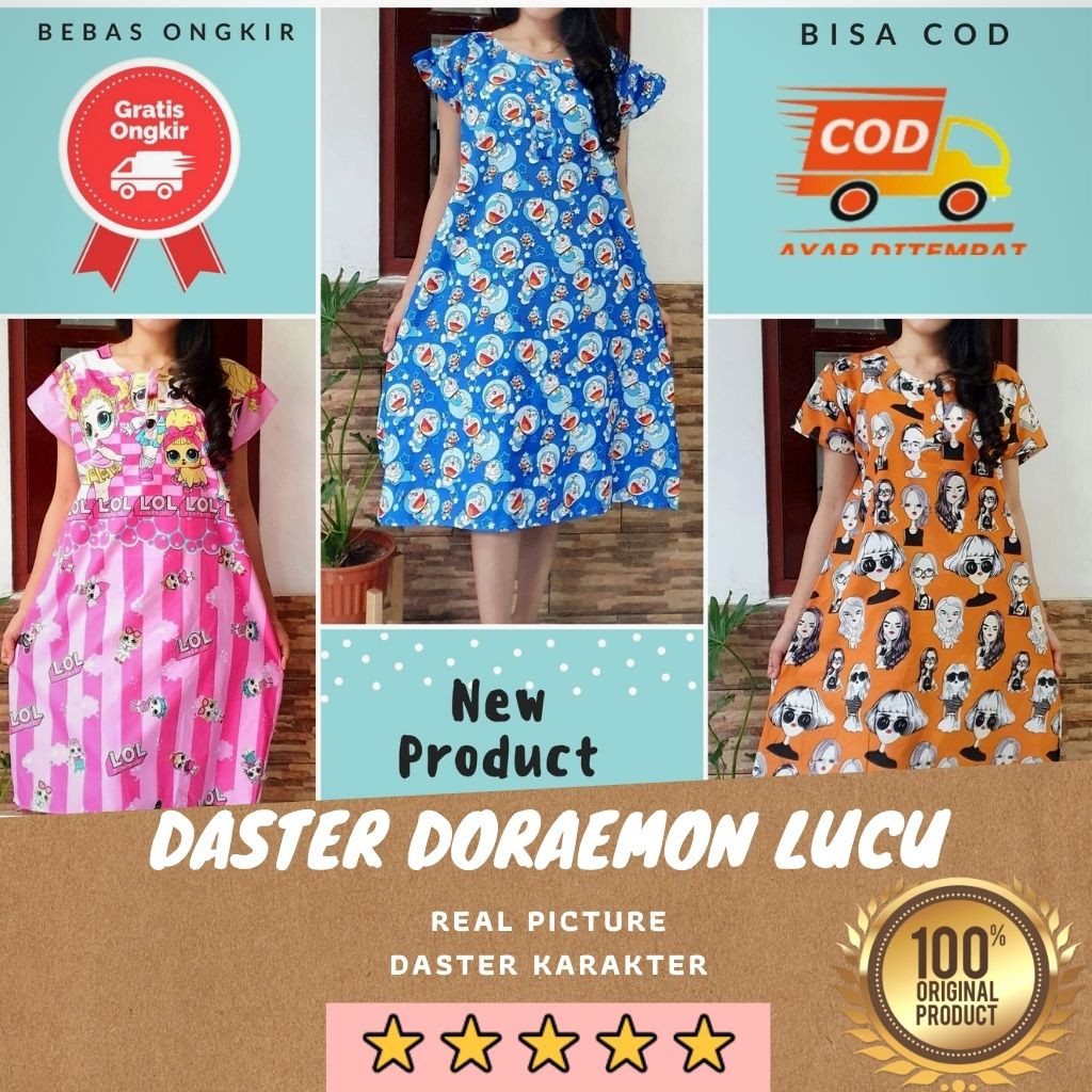 Daster Midi Karakter Bahan Daster Katun Jepang Jumbo |  Daster Karakter Doraemon Atau Daster Kartun
